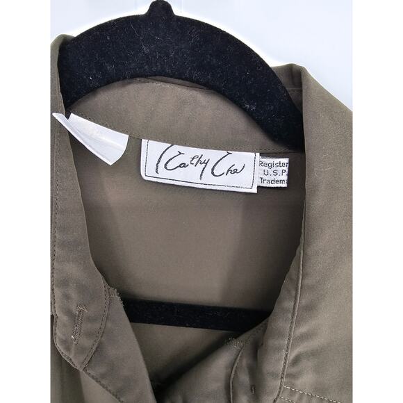 Kathy Che Women's Long Sleeve Button Down Green Polyester Shirt Top Size 12 - Picture 5 of 6